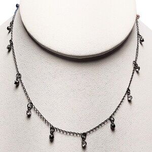 Gun-metal Color Chain Necklace with Lucky 13 Faceted Rhinestones